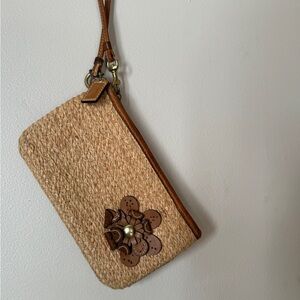 Coach Tan Woven Wristlet with Floral Detail